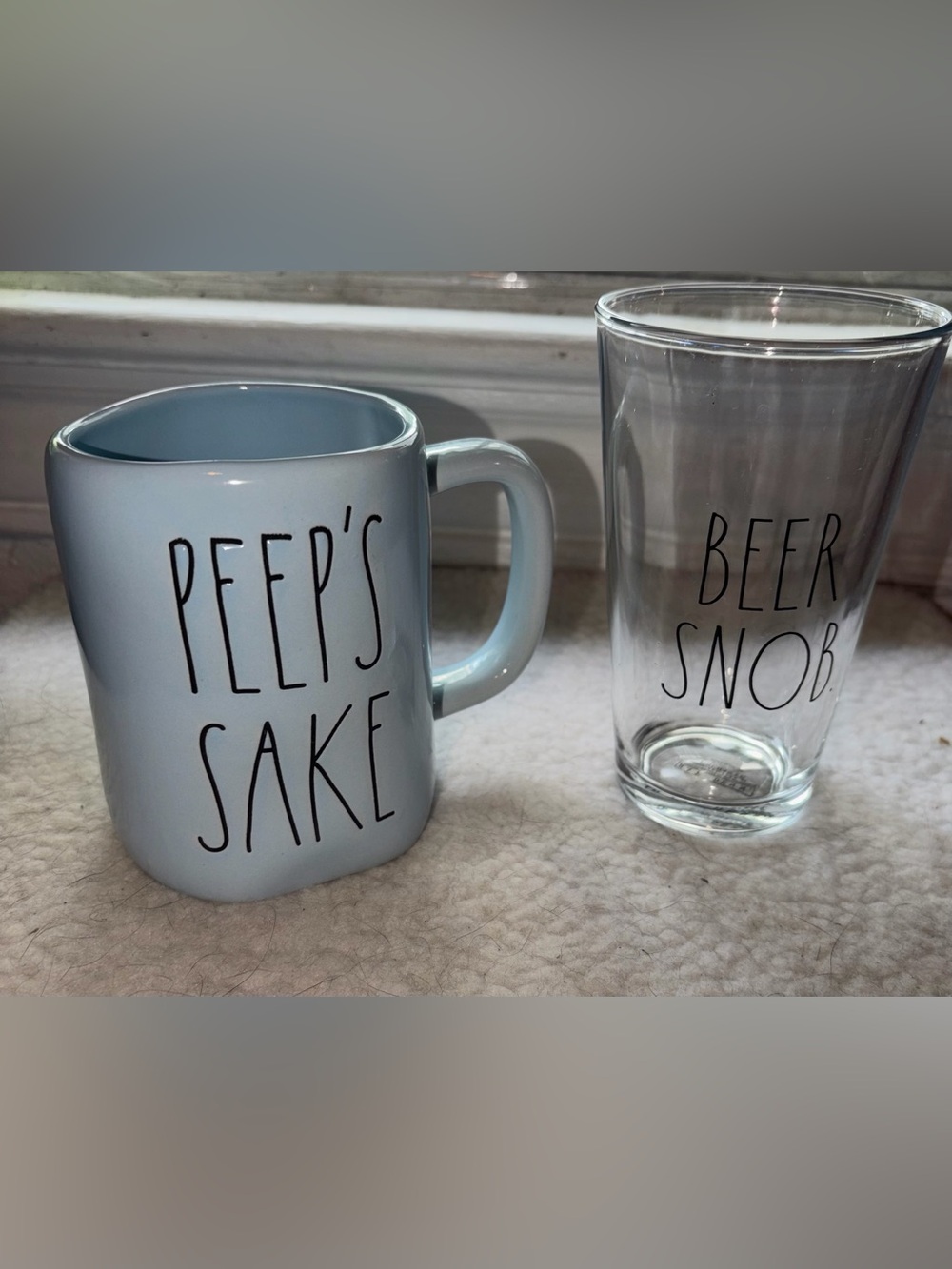 Rae Dunn coffee mug and beer glass set